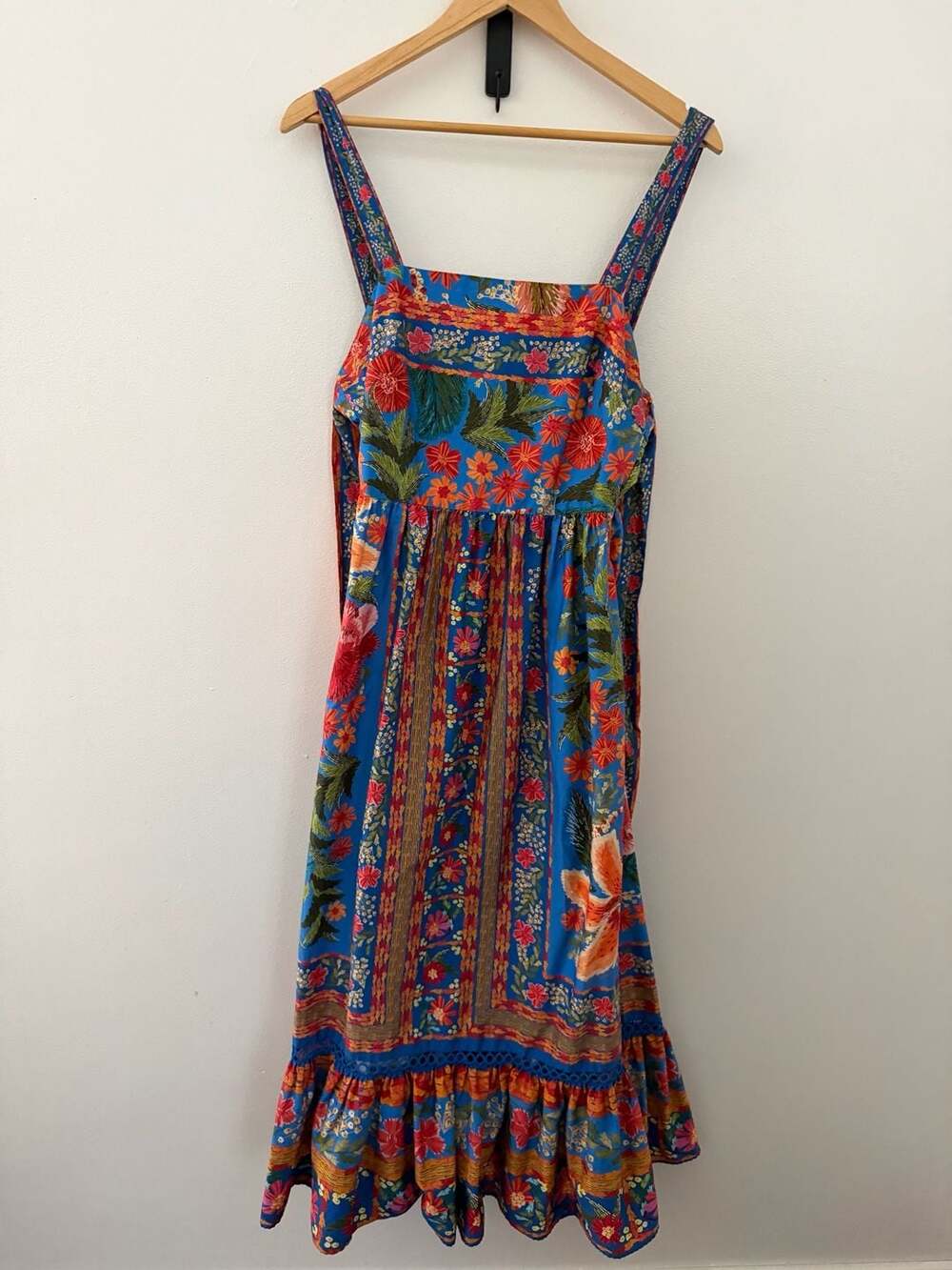 FARM Rio Stitched Garden Blue Maxi Dress sz S MSRP $350